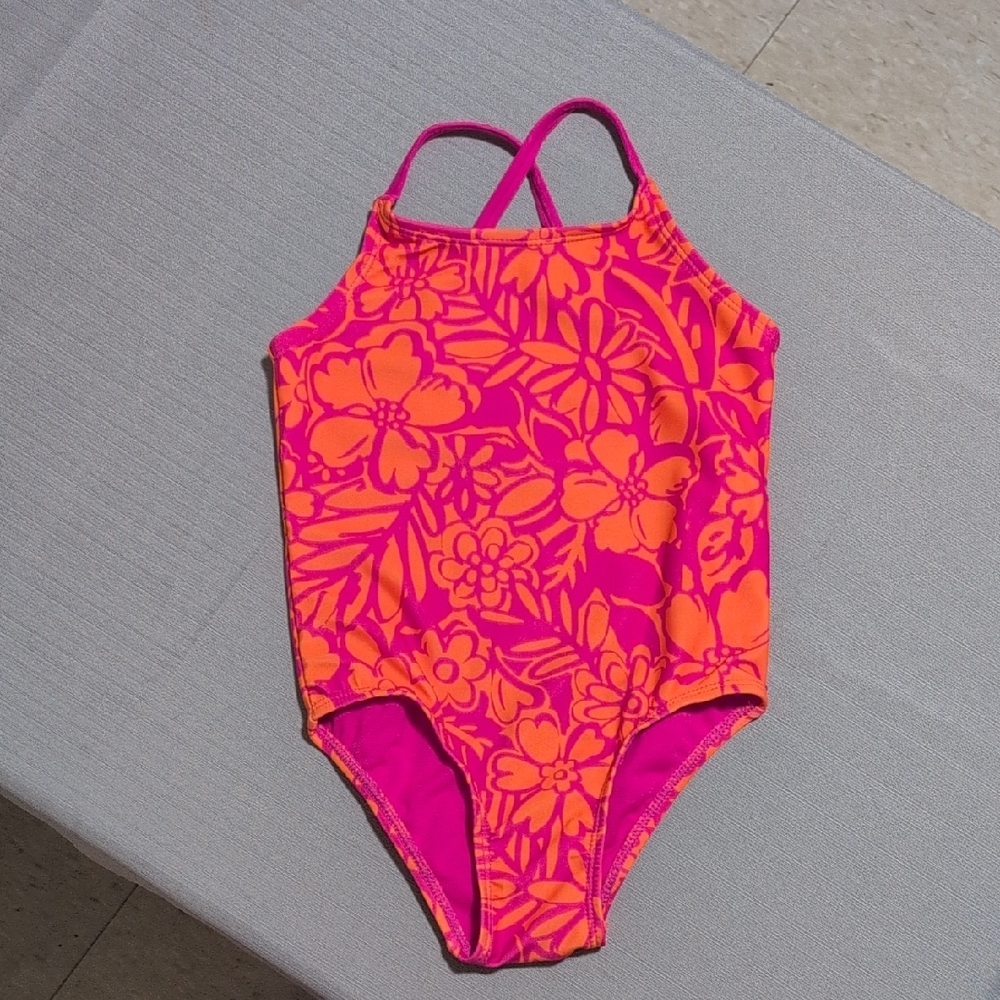 George Pink and Orange One Piece Swimsuit Floral Design XS(4/5)